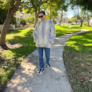 BSABLE Mob Wife Faux Fur Coat Made in USA Gray Size Small